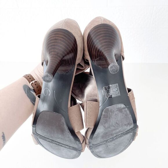 Nine West Womens Crisscrossing Vamp Straps Leather Heeled Sandal Khaki Size 8M - Picture 4 of 7